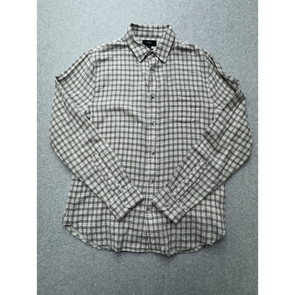 Vince Shirt Mens Small Gray Plaid Long Sleeve Button Cotton Classic Fit Casual